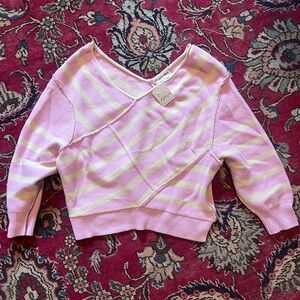 FP Movement by Free People Pink and Cream V-Neck Sweater